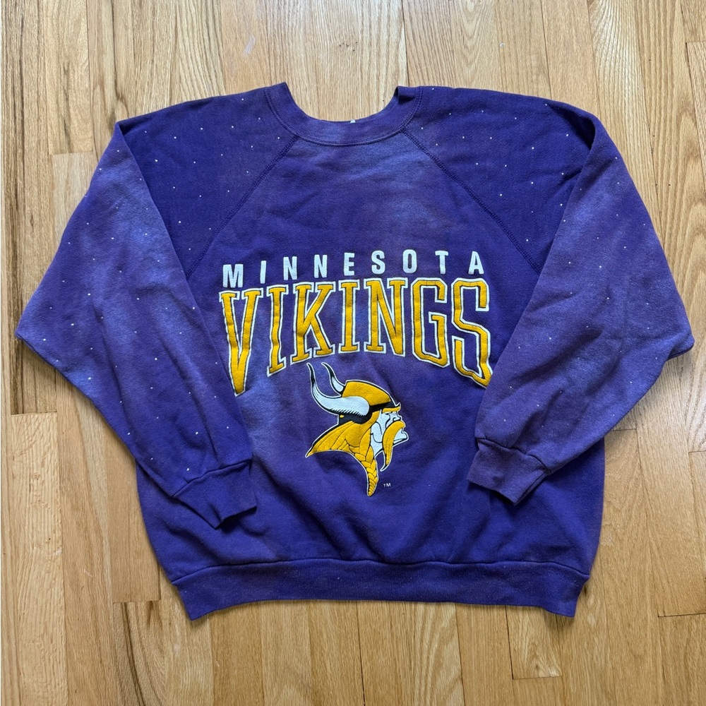 NFL Purple Minnesota Vikings Graphic Crewneck Sweatshirt Bedazzled Sleeves